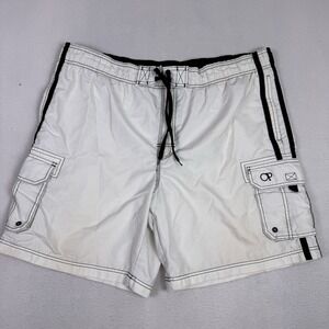 OP Ocean Pacific Mens Medium White Board Shorts Swim Trunks Cargo Pockets Y2K
